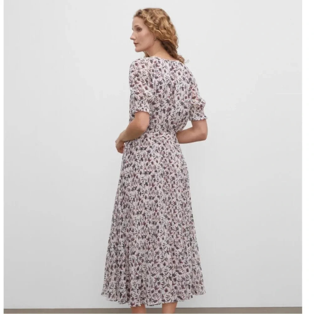 NWOT!! Club Monaco - Floral Smocked Cuff Pleated Dress - Size 2 - Picture 2 of 12